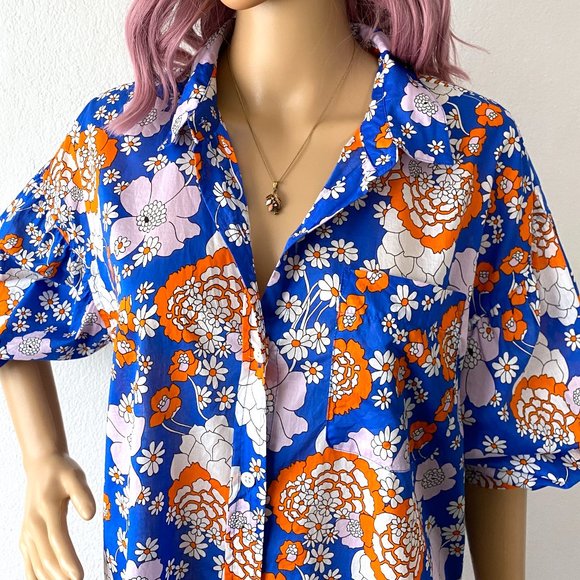 Floral Blouse Retro Blouse Flower Print Top RAILS Colorful Top Groovy Blouse SML - Picture 5 of 12